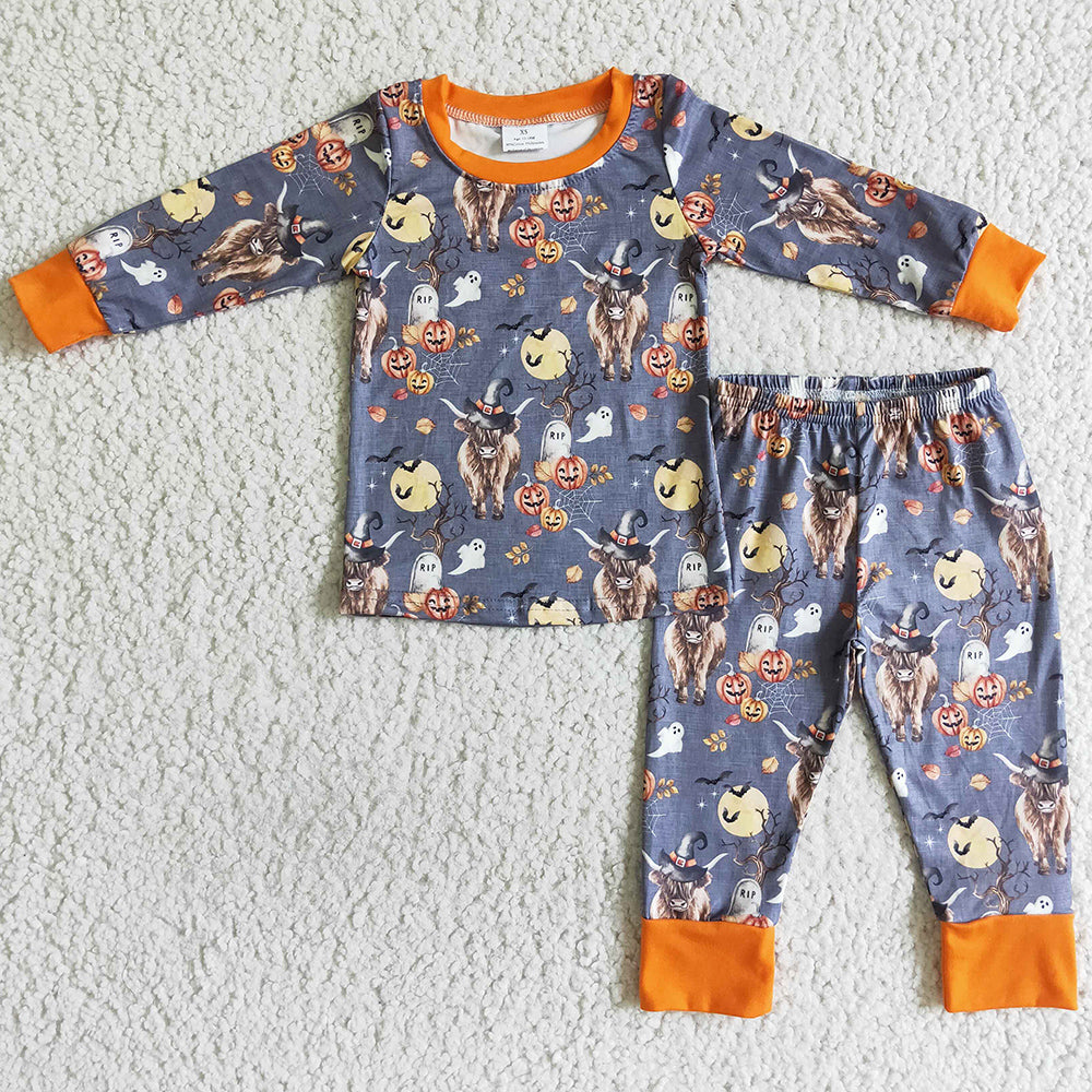 Cute Cow Print Baby Boys Pajamas Halloween Pumpkin Sleepwear BLP0039