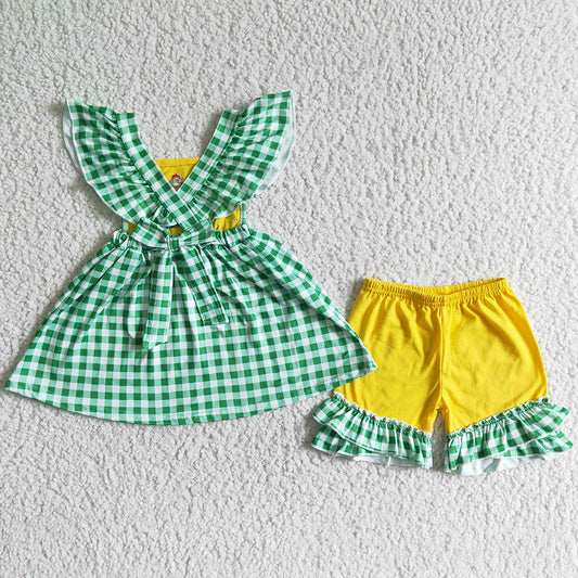 New Fashion Baby Girl Clothes Summer Farm Embroidery Boutique Girls Clothes Outfits GSSO0056