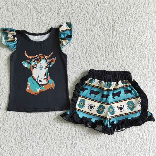 Fashion Baby Girls Clothes Boutique Little Girls Summer Clothing Cow Print Girls Clothes Outfits C15-4