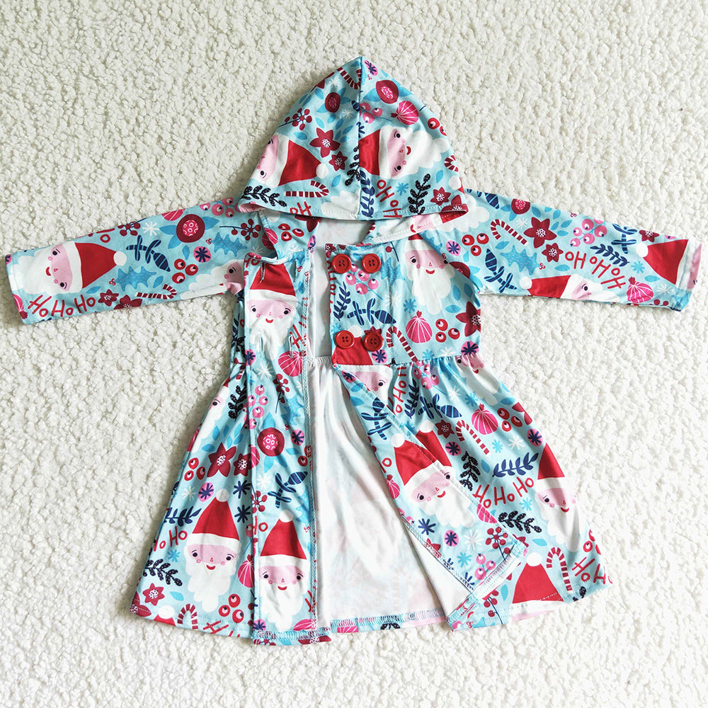 Christmas Girls Hoodie Dress Coat Santa Claus Print Boutique Girls Dress Jacket GT0026