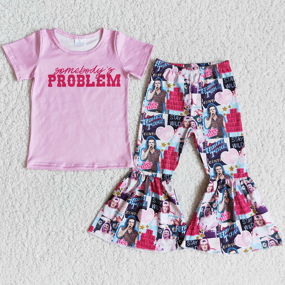 Fashion Baby Girls Clothes Spring Short Sleeve Bell Bottom Pants Toddler Outfits Boutique Girls Clothing Sets E8-4