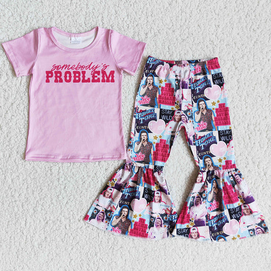 Fashion Baby Girls Clothes Spring Short Sleeve Bell Bottom Pants Toddler Outfits Boutique Girls Clothing Sets E8-4