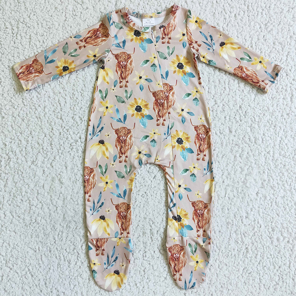 Cow Print Infant Baby Footie Rompers Fall Girls Romper LR0071