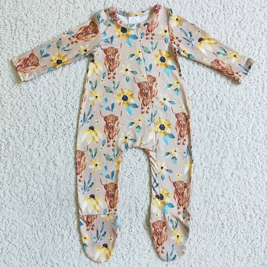 Cow Print Infant Baby Footie Rompers Fall Girls Romper LR0071