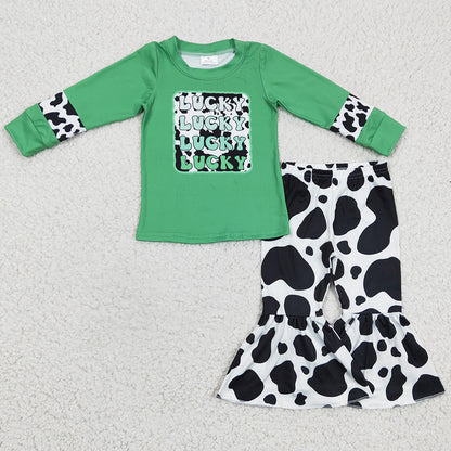 St. Patrick's Day Girls Clothes Long Sleeve Top Bell Bottom Outfits GT0081