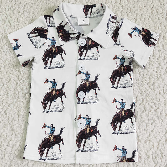 Boutique Boys Clothing T-shirt Horse Riding Cute Boys Blouse T-shirt Wester Style Boy Clothing BT0011