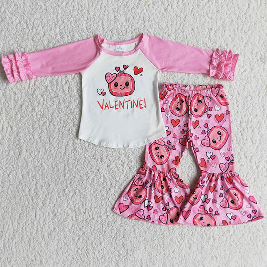 Valentine's Day Baby Girl Clothes Long Sleeve Bell Bottoms Set 6 A25-20