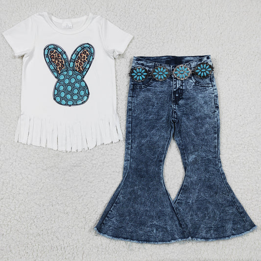 Easter Girls Clothes Bunny T-shirt with Jeans Set Boutique Girls Outfits GSPO0532