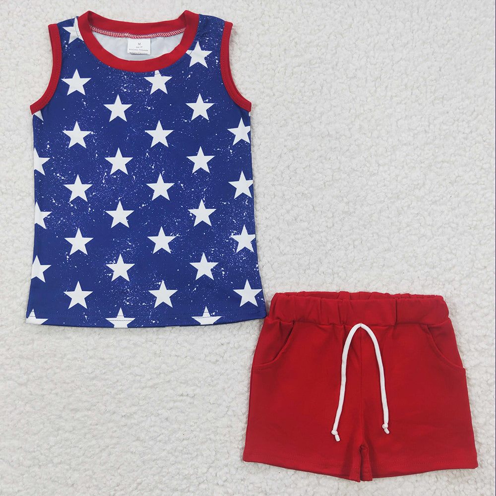 Star Print Boys Clothing July 4th Summer Outfits BSSO0220