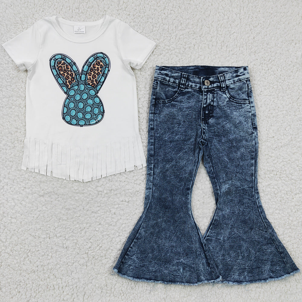 Easter Girls Clothes Bunny T-shirt with Jeans Set Boutique Girls Outfits GSPO0532