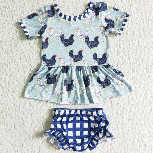 Fashion Baby Girl Dress Chicken Print Cute Girls Dress Matched Toddler Girl Clothes Bummie Set Boutique Kids Sister Outfits GSD0094