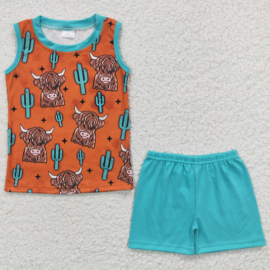 Cow Cactus Kids Boys Clothes Shorts Set BSSO0211