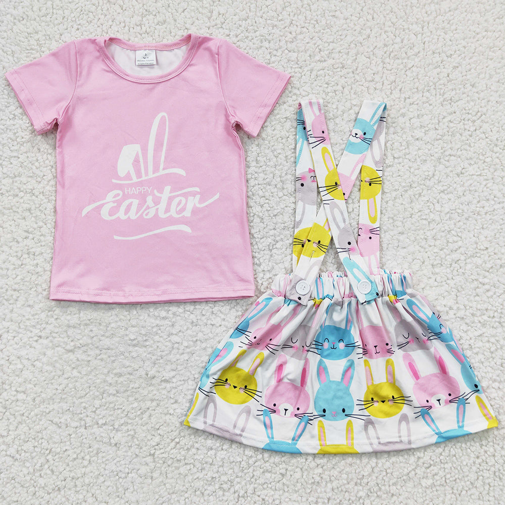 Happy Easter Girls Clothes Strap Dress Set Bunny Cute Boutique Girls Overalls Dress Outfits GSD0236