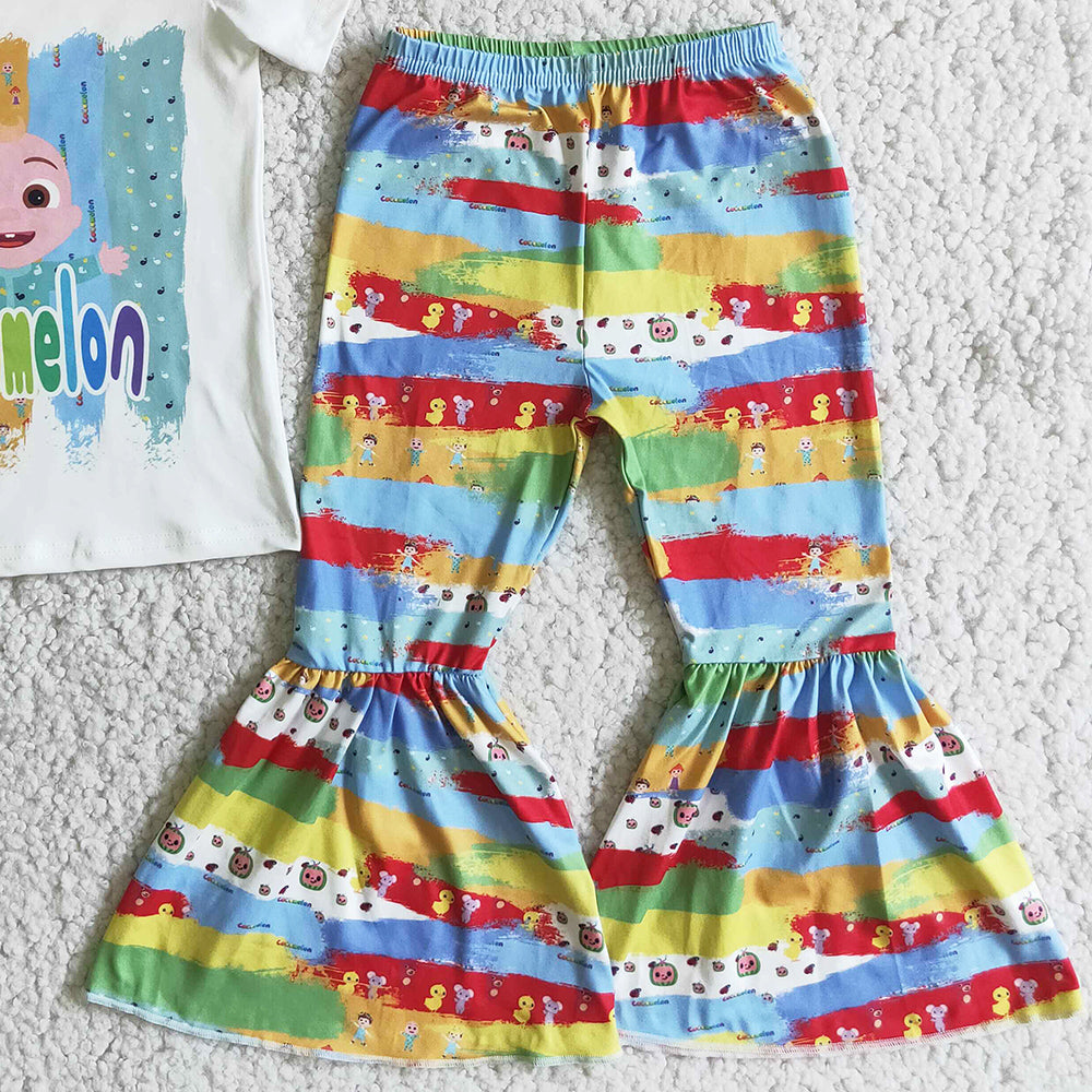 Toddler Baby Girl Clothes Short Sleeve Girls Bell Bottom Outfits Boutique Girls Clothing D6-1