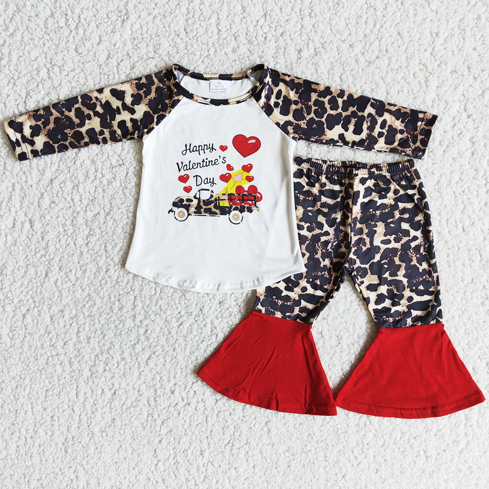 Toddler Baby Girl Clothes Valentine's Day Love Leopard Children Outfits 6 C11-28