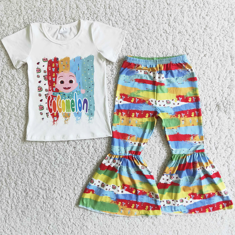 Toddler Baby Girl Clothes Short Sleeve Girls Bell Bottom Outfits Boutique Girls Clothing D6-1