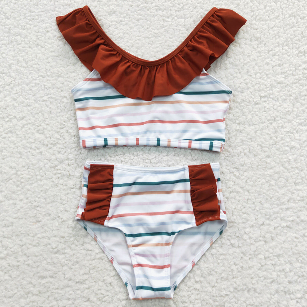 Baby Girls Swimsuit Stripe Ruffle Two Pieces Swimsuits S0082