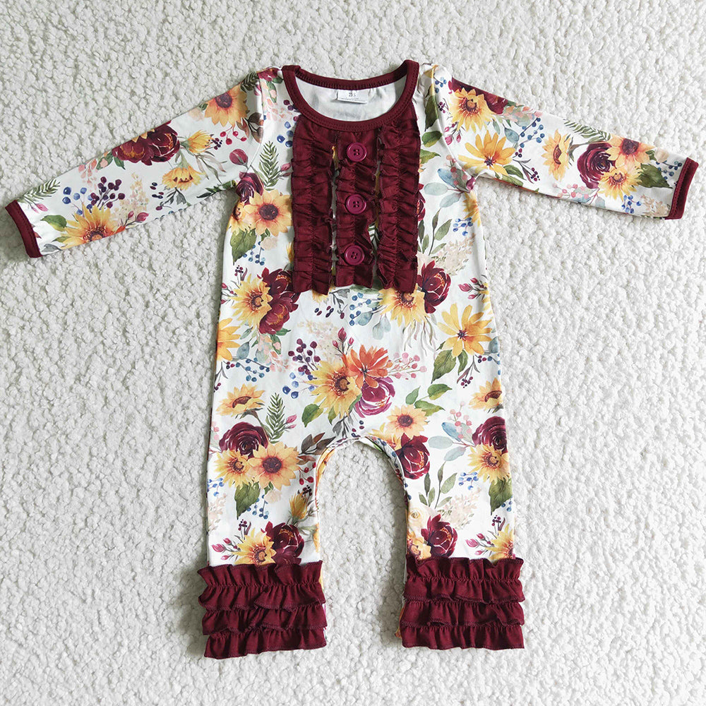 New Baby Girl Clothes Set Fall Boutique Kids Clothes Girls Outfits Flower Print GLP0015