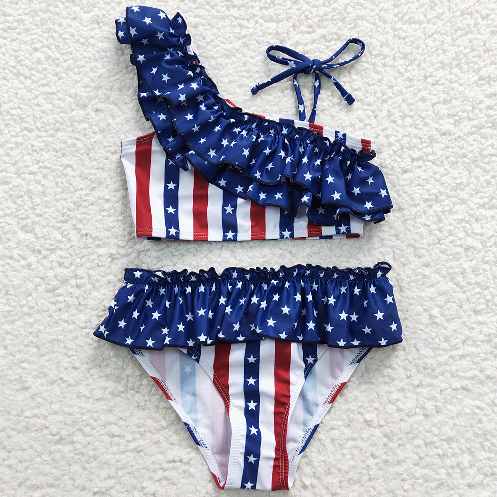 Boutique Baby Girls Swimsuit 2pcs Star 4th of July Ruffle Swimsuits S0042