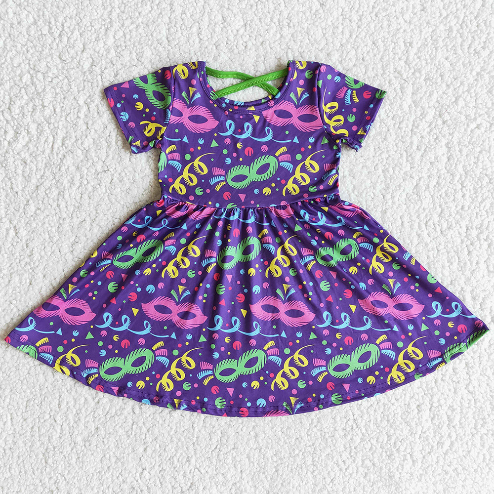 Mardi Gras Baby Girls Dresses Toddler Girls Dress Short Sleeve E10-3