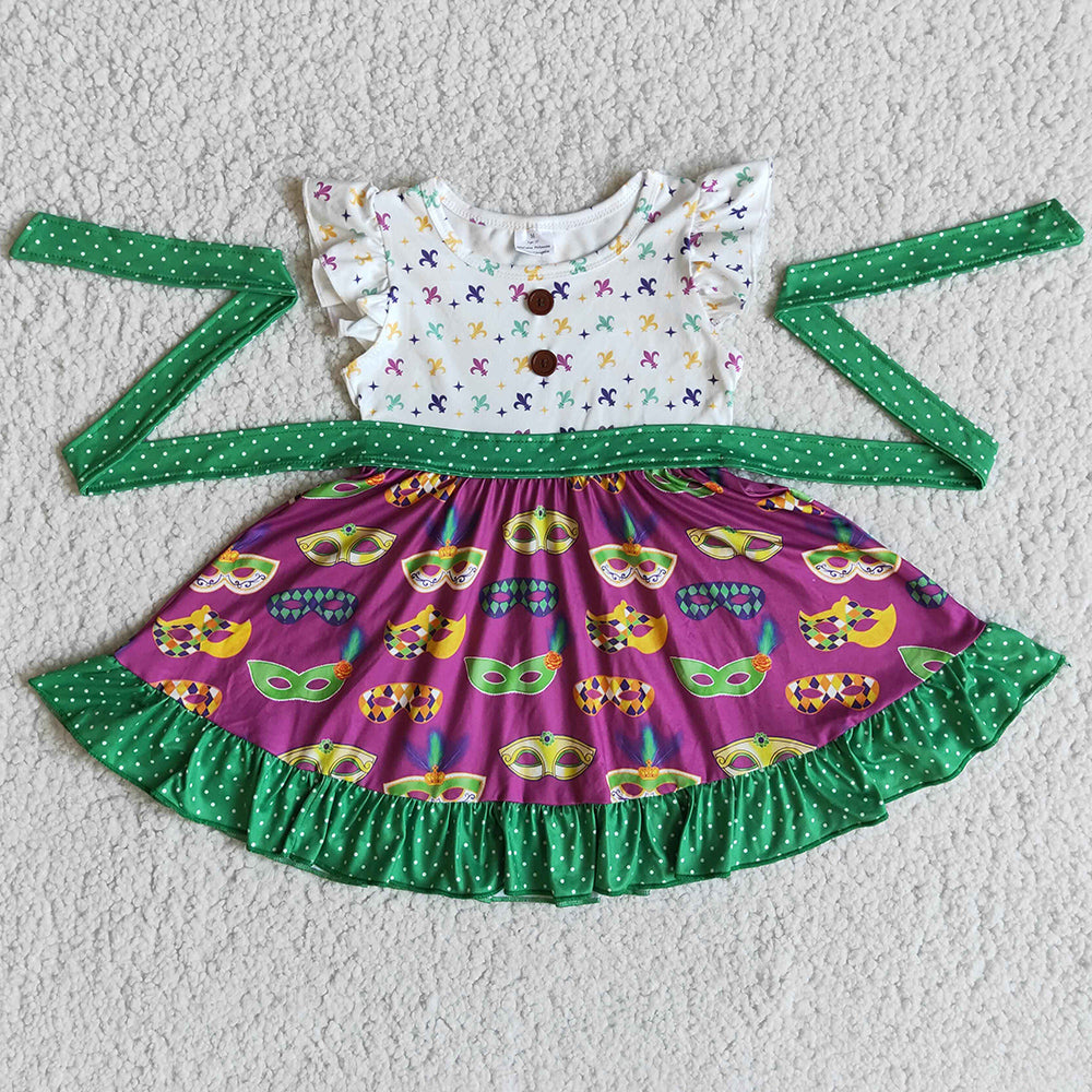 Fashion Baby Girls Dresses Mardi Gras Girls Dress Short Sleeve E10-11