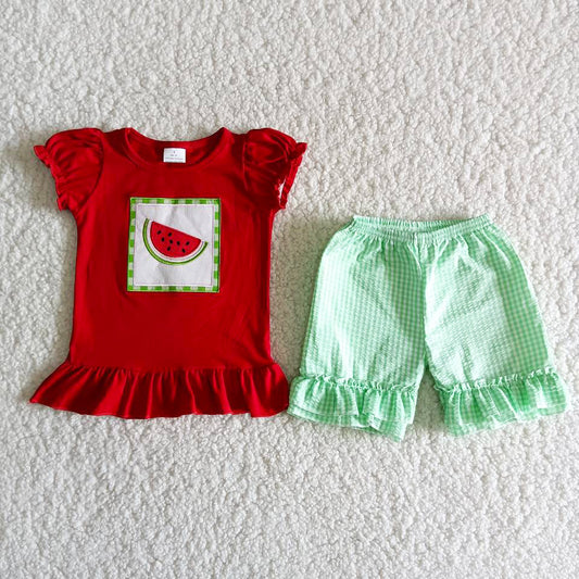 Hot Sale Baby Girl Designer Clothes Summer Boutique Girls Clothing Watermelon Cute Kids Children Outfit A14-15