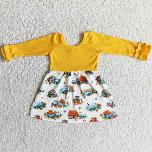 Hot Sale Fall Girls Dress Pumpkin Car Cute Baby Girls Dresses Halloween Boutique Girl Dresses 6 B7-18