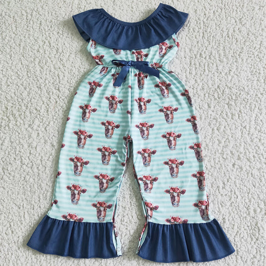 Western Style Girls Jumpsuit Suspenders Baby Girl Rompers Cow Print Toddler Girls Jumpsuit SR0006