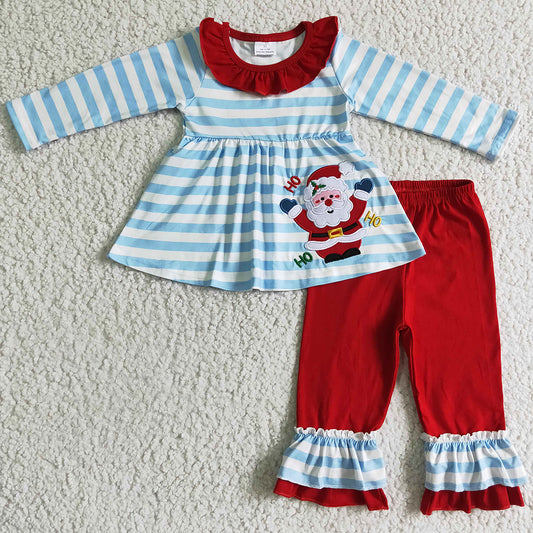 Boutique Kids Clothing Christmas Girls Outfits Santa Claus Embroidery Baby Girl Clothes Set GLP0175