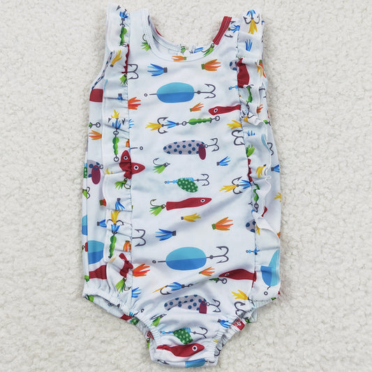 Baby Girls Swimsuit Fishing Ruffle One Pieces Swimsuits S0043