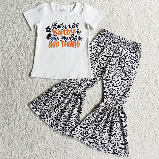 Hot Sale Baby Girls Designer Clothes Halloween Fashion Kids Boutique Clothing Bell Bottom Outfits Toddler Girls Clothes Set D4-19
