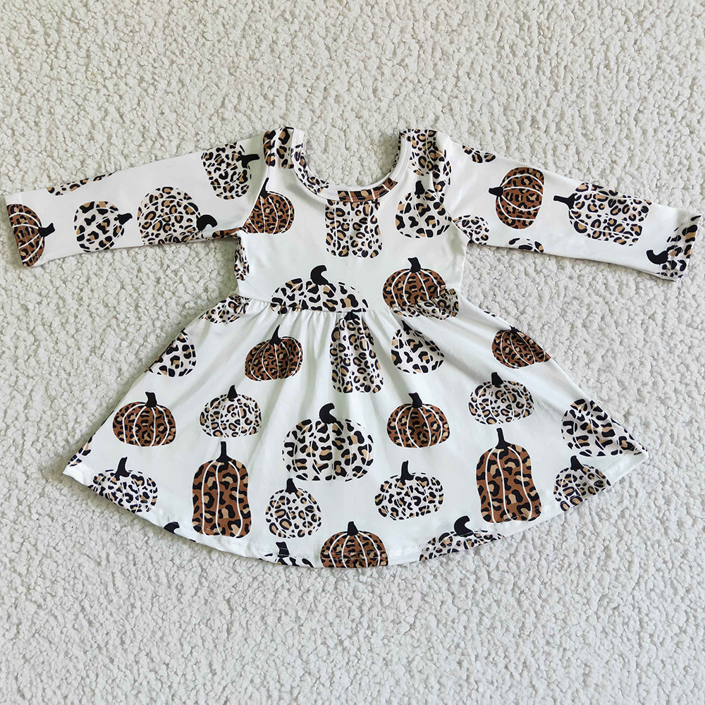 Fall Boutique Baby Girl Dress Long Sleeve Pumpkin Print Halloween Girls Twirl Dresses GLD0012