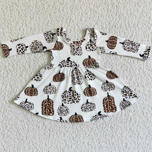 Fall Boutique Baby Girl Dress Long Sleeve Pumpkin Print Halloween Girls Twirl Dresses GLD0012