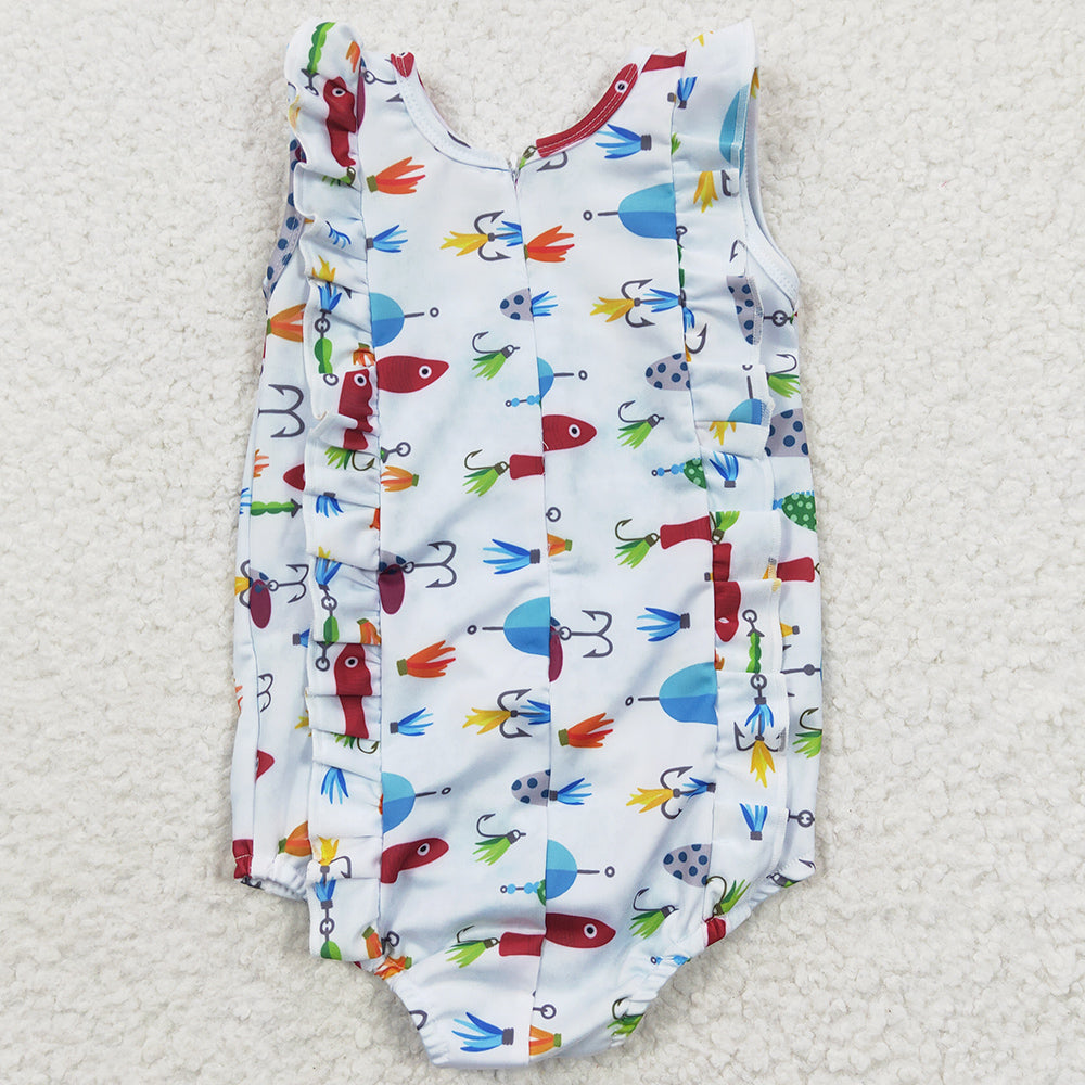 Baby Girls Swimsuit Fishing Ruffle One Pieces Swimsuits S0043