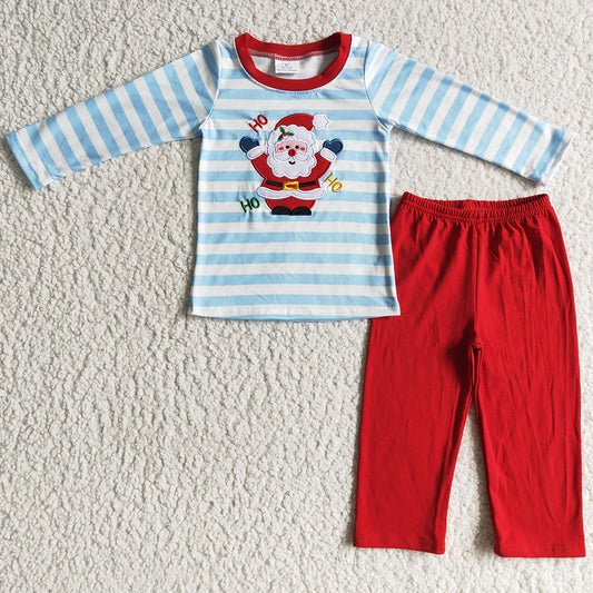 Boutique Kids Clothing Christmas Girls Outfits Santa Claus Embroidery Baby Girl Clothes Set GLP0175