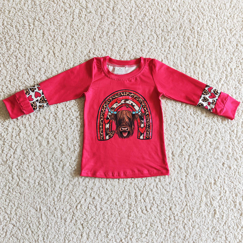 Cow Print Girls Clothes Top Long Sleeve Baby Girls T-shirt GT0067