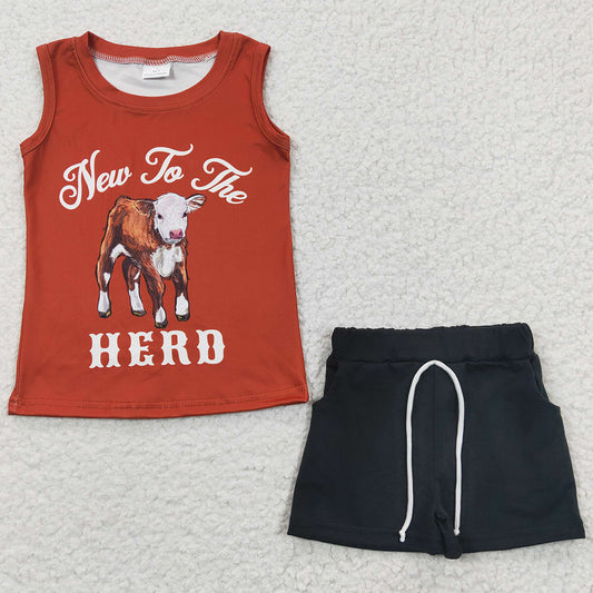 Baby Boys Summer Clothes Western Cow Herd Tee Shirts Shorts Sets BSSO0222