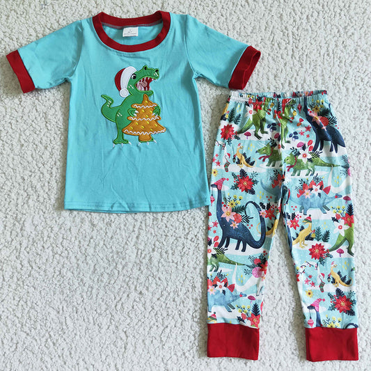 Christmas Baby Boy Pajamas Sleepwear Dinosaur Embroidery Boutique Kids Pajamas Set BSPO0008