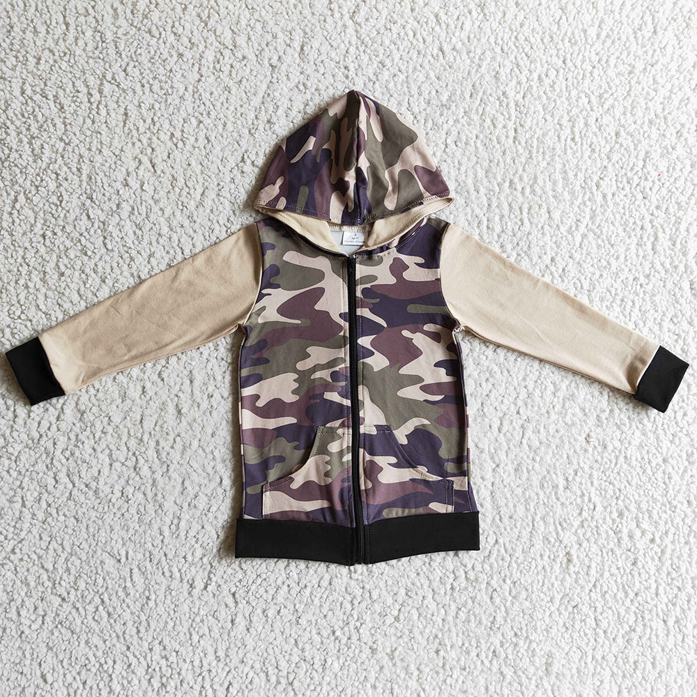 Camouflage Boys Clothing Hoodies Top Zipper Design Boutique Boy Clothes BT0085