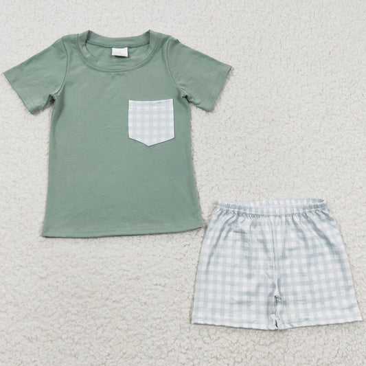 Baby Boys Clothes Green Plaid Pockets Shorts Sets BSSO0236