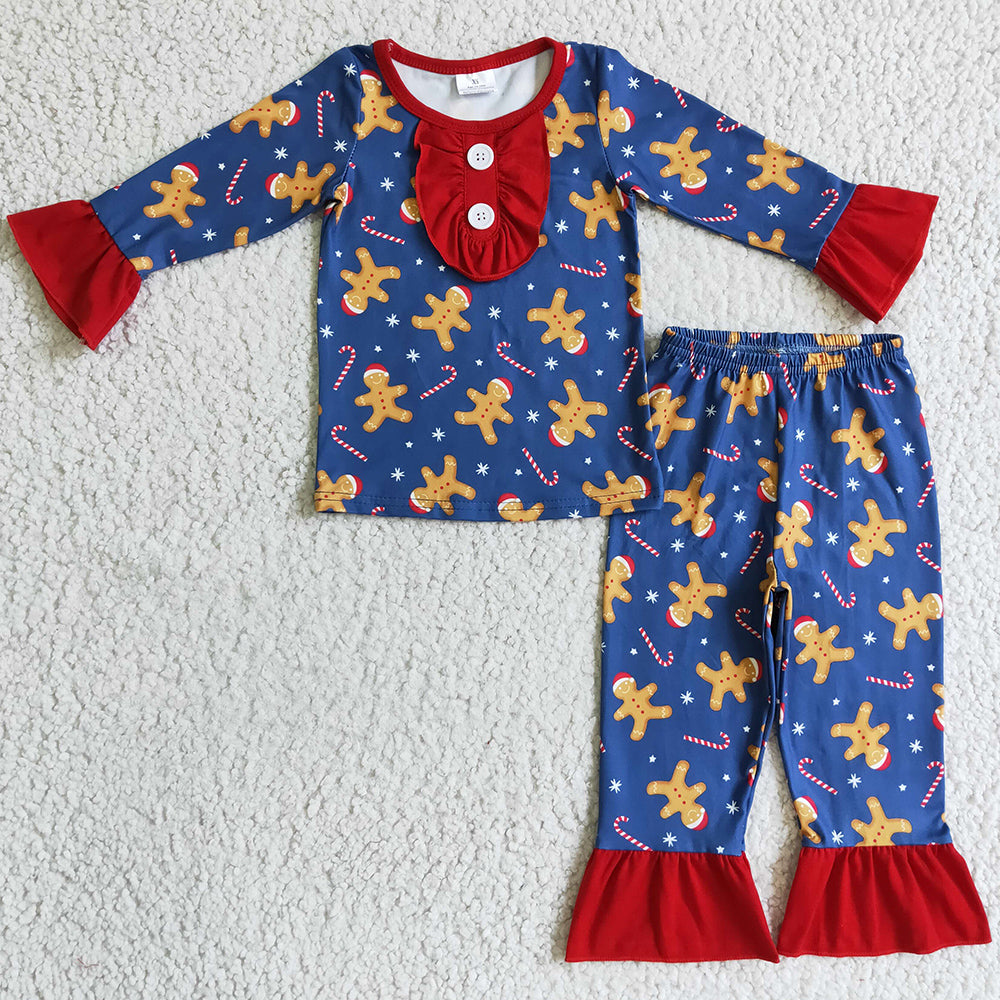 Christmas Baby Girl Pajamas Sleepwear Set Gingerbread Print Cute Girls Nightwear GLP0331