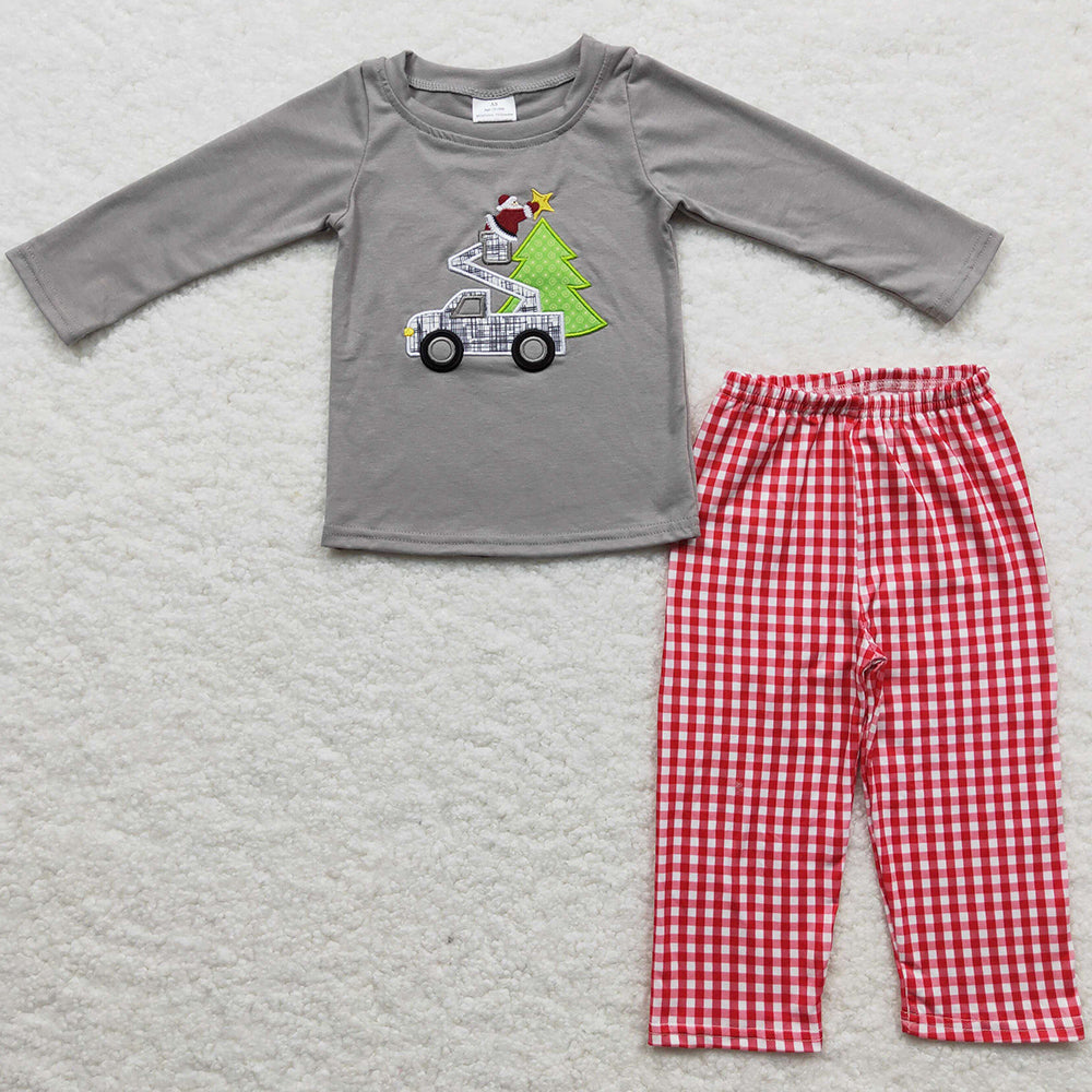 Toddler Baby Boys Clothing Christmas Car Tree Embroidery Wholesale Children Outfits BLP0135 GLP0332