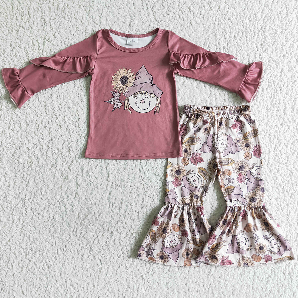 New Design Baby Girls Clothes Scarecrow Print Fashion Children Outfits GLP0104