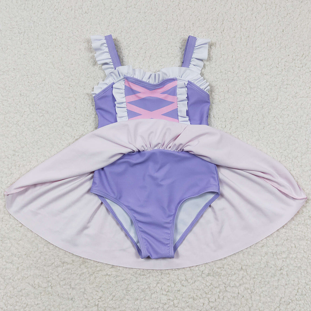 Baby Girls Swimsuits Lavender Pink Skirt Girls swimwear S0133