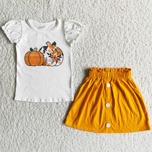 Hot Sale Kids Designer Clothes Girl Dress Sets Halloween Pumpkin Toddler Baby Girls Clothing D2-15