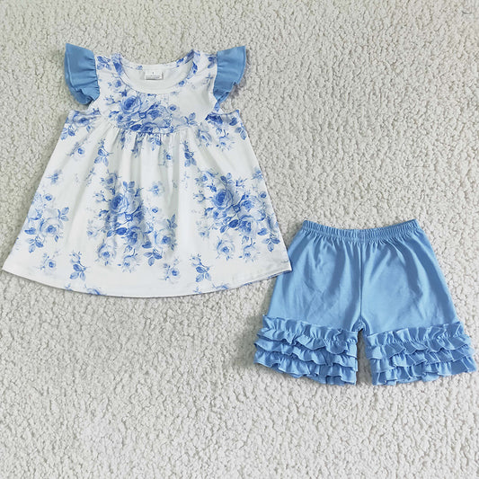 Toddler Girl Clothes Set Fashion Summer Girls Outfits Kids Boutique Clothing Short Sleeve Ruffle Shorts Outfits Girls Clothing A14-9