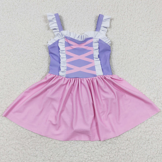 Baby Girls Swimsuits Lavender Pink Skirt Girls swimwear S0133