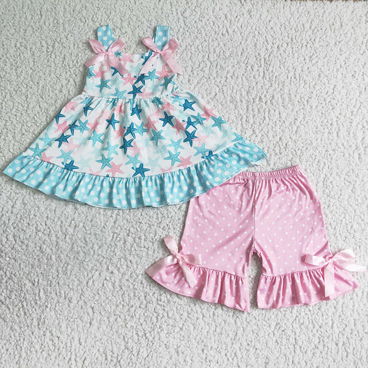 New Fashion Baby Girl Clothes Star Print Cute Summer Little Girls Clothing Kids Outfits Boutique Wholesale Children Clothing Set GSSO0058