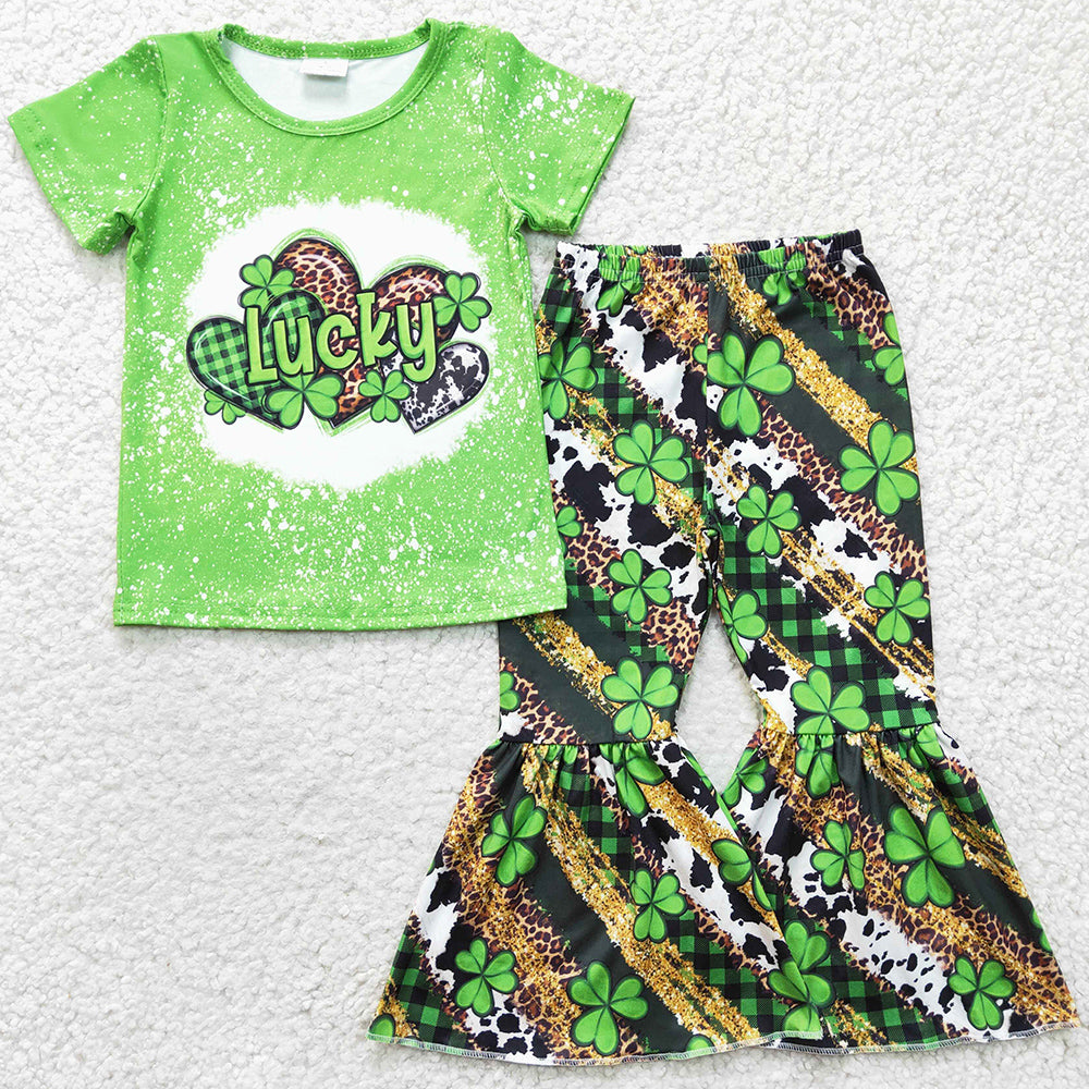 Hot Sale Girls Clothing St. Patrick's Day Toddler Baby Girl Bell Bottom Outfits GSPO0356