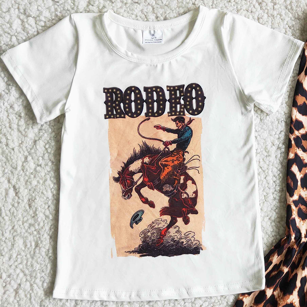 Baby Girls Designer Clothes Western Style Fashion Toddler Girl Clothes Leopard Bell Bottom Panst Sets Horse Print Shirt B8-13